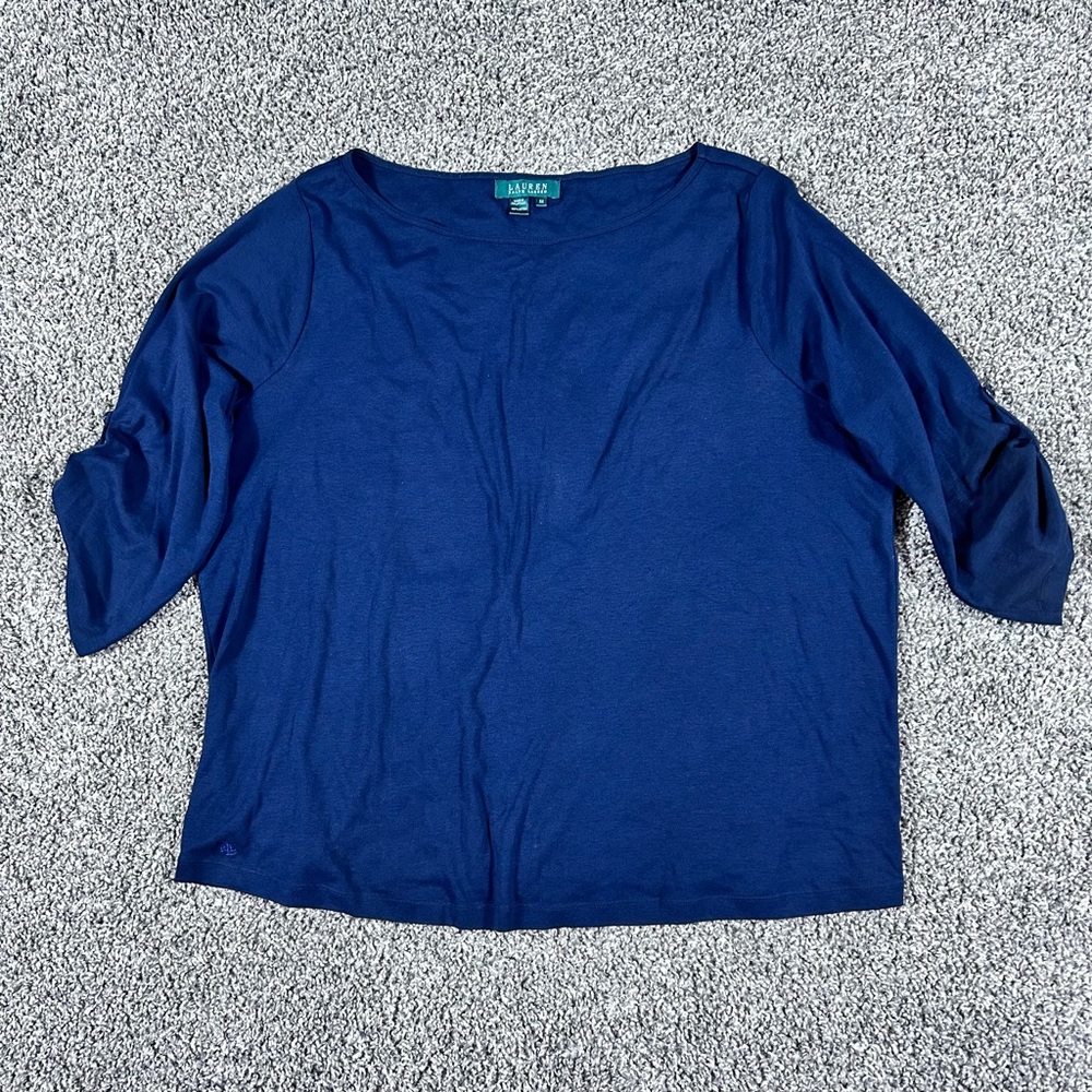 Lauren By Ralph Lauren Women's Size 3X Navy Blue Boat Neck Pullover Blouse Top